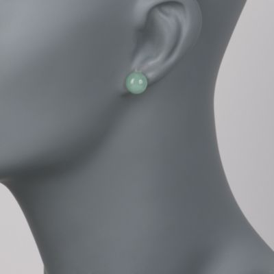 Jade Green 10mm Bead Earrings in 14kt Yellow Gold &mdash; Alt Image 2