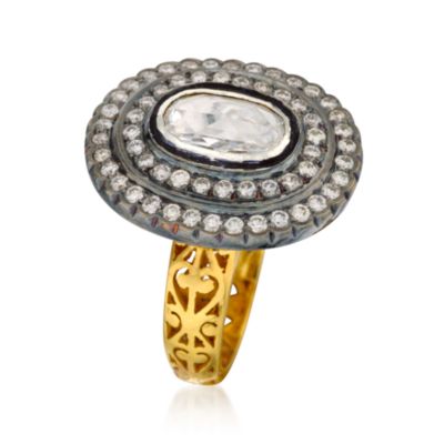Mughal-Style 2.00 ct. t.w. Diamond Ring in Sterling Silver and 18kt Yellow Gold With Black Rhodium. Size 6 &mdash; Alt Image 2