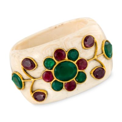 15.00 ct. t.w. Ruby and Green Onyx Floral Bangle Bracelet With Vermeil. 7" &mdash; Alt Image 1