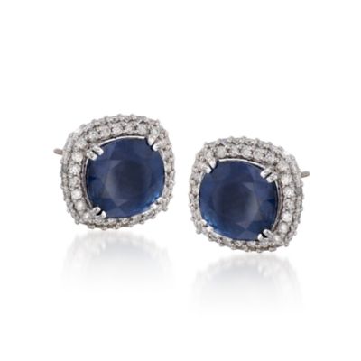6.70 ct. t.w. Sapphire and 1.25 ct. t.w. Diamond Earrings In 14kt White Gold &mdash; Alt Image 1