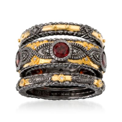 Set of Three 1.25 ct. t.w. Garnet Eternity Bands In Sterling Silver With Black and Yellow Rhodium &mdash; Alt Image 1