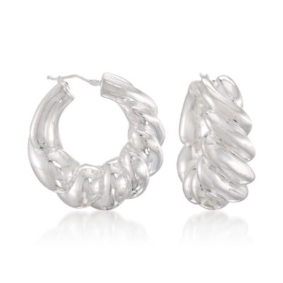 Italian Sterling Silver Twisted Hoops. Hoop Earrings &mdash; Alt Image 1