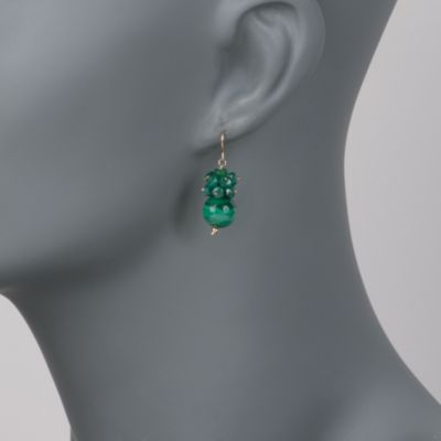 Malachite and Emerald Drop Earrings In 14kt Yellow Gold &mdash; Alt Image 2