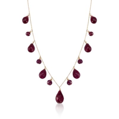 34.15 ct. t.w. Ruby Drop Necklace in 14kt Yellow Gold. 18" &mdash; Alt Image 1