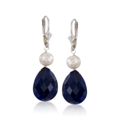 20.00 ct. t.w. Sapphire and 6-7mm Cultured Pearl Earrings in Sterling Silver &mdash; Alt Image 1
