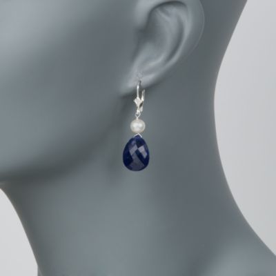 20.00 ct. t.w. Sapphire and 6-7mm Cultured Pearl Earrings in Sterling Silver &mdash; Alt Image 2