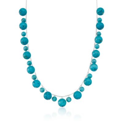 Turquoise Bead Necklace in Sterling Silver. 18" &mdash; Alt Image 1