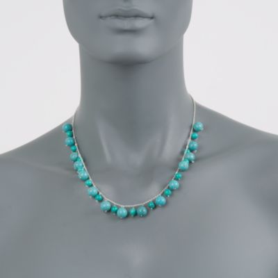 Turquoise Bead Necklace in Sterling Silver. 18" &mdash; Alt Image 2
