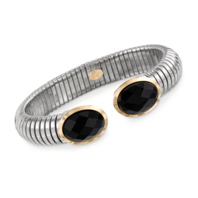 Italian Two-Tone Cuff Bracelet With Black Onyx. 8" &mdash; Alt Image 1