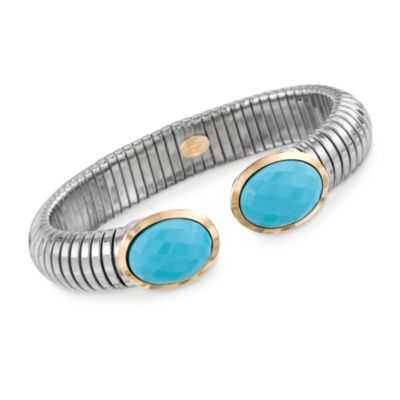 Italian Two-Tone Cuff Bracelet With Turquoise. 8" &mdash; Alt Image 1