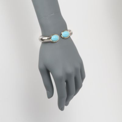 Italian Two-Tone Cuff Bracelet With Turquoise. 8" &mdash; Alt Image 2
