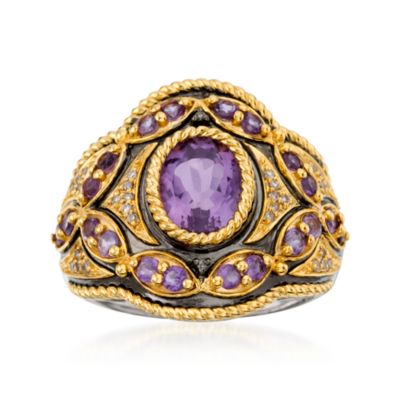 2.00 ct. t.w. Amethyst and .10 ct. t.w. Diamond Ring in Sterling Silver With Yellow and Black Rhodium &mdash; Alt Image 1