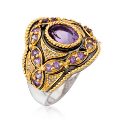 2.00 ct. t.w. Amethyst and .10 ct. t.w. Diamond Ring in Sterling Silver With Yellow and Black Rhodium &mdash; Alt Image 2
