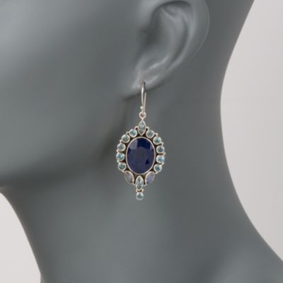 20.00 ct. t.w. Sapphire and 4.10 ct. t.w. Blue Topaz Earrings With Moonstone In Sterling Silver &mdash; Alt Image 1