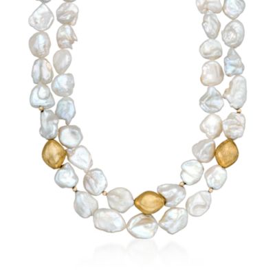 14-16mm Cultured Keshi Pearl Necklace in 14kt Yellow Gold and Vermeil. 17.5" &mdash; Alt Image 1