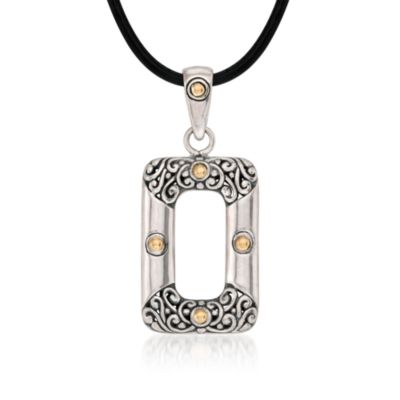 Balinese Two-Tone Pendant on a Black Leather Cord &mdash; Alt Image 1
