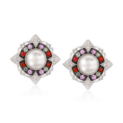 10-10.5mm Cultured Pearl and 1.85 ct. t.w. Multi-Gem Earrings In Sterling Silver &mdash; Alt Image 1