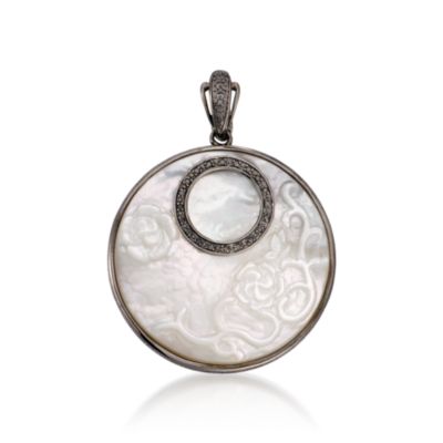 Carved Mother-Of-Pearl and .10 ct. t.w. Black Diamond Pendant In Sterling Silver With Black Rhodium &mdash; Alt Image 1