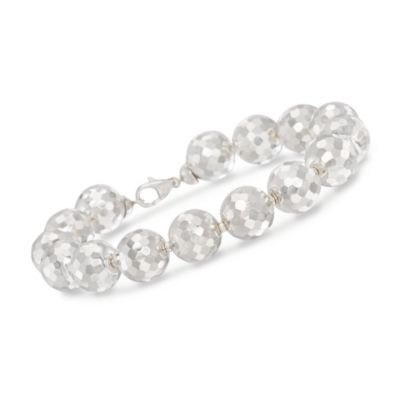 Faceted Sterling Silver Bead Bracelet. 7.5" &mdash; Alt Image 1