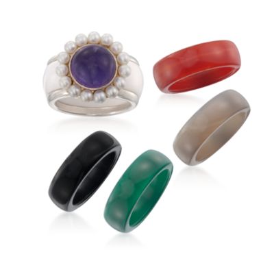 Five-In-One Agate Ring Set in Sterling Silver &mdash; Alt Image 1