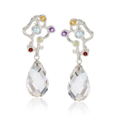 Rock Crystal and .90 ct. t.w. Multi-Gemstone Earrings In Sterling Silver &mdash; Alt Image 1