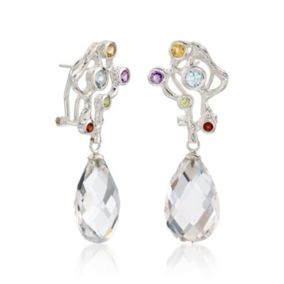 Rock Crystal and .90 ct. t.w. Multi-Gemstone Earrings In Sterling Silver &mdash; Alt Image 3