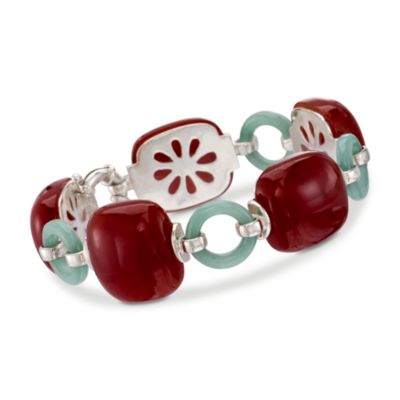 Red and Green Jade Bracelet In Sterling Silver &mdash; Alt Image 1