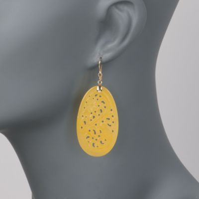 Carved Yellow Jade Earrings In 14kt Yellow Gold &mdash; Alt Image 2