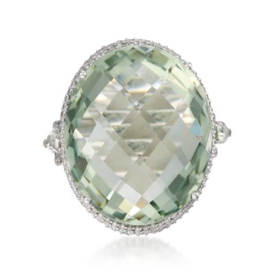 21.20 ct. t.w. Green Amethyst and .75 ct. t.w. Diamond Ring in 14kt White Gold. Size 6.5 &mdash; Alt Image 1