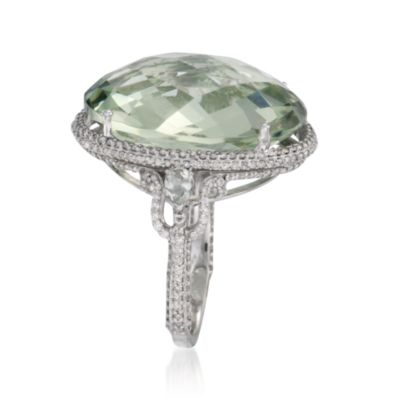 21.20 ct. t.w. Green Amethyst and .75 ct. t.w. Diamond Ring in 14kt White Gold. Size 6.5 &mdash; Alt Image 2