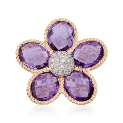 9.10 ct. t.w. Amethyst and .10 ct. t.w. Diamond Flower Ring In 14kt Yellow Gold From the American Beauty Collection &mdash; Alt Image 1