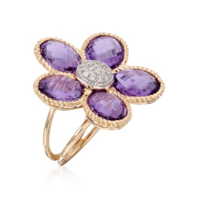 9.10 ct. t.w. Amethyst and .10 ct. t.w. Diamond Flower Ring In 14kt Yellow Gold From the American Beauty Collection &mdash; Alt Image 2