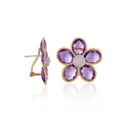 17.20 ct. t.w. Amethyst and .25 ct. t.w. Diamond Flower Earrings In 14kt Yellow Gold &mdash; Alt Image 3