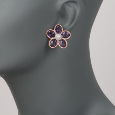 17.20 ct. t.w. Amethyst and .25 ct. t.w. Diamond Flower Earrings In 14kt Yellow Gold &mdash; Alt Image 2