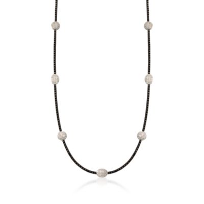 10.15 ct. t.w. Black and White Diamond Station Necklace in 18kt White Gold &mdash; Alt Image 1