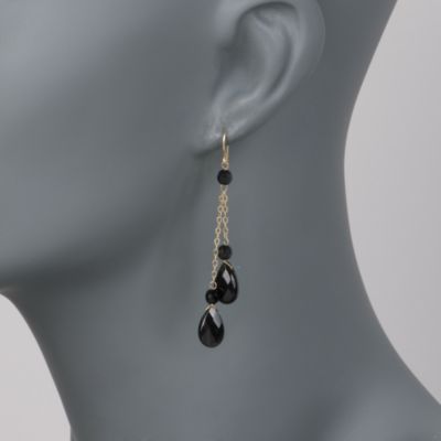 Black Onyx Chain Drop Earrings In 14kt Yellow Gold. Earwire Earrings &mdash; Alt Image 2