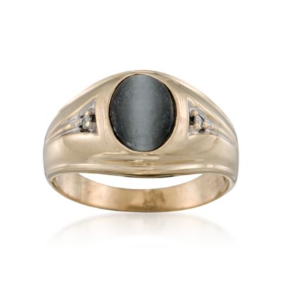 C. 1970 Vintage Faux Cat's Eye Ring With CZs in 14kt Yellow Gold. Size 8 &mdash; Alt Image 1