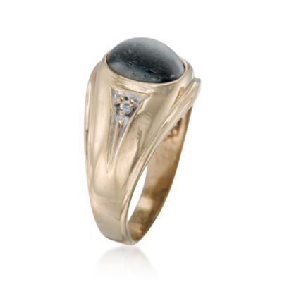 C. 1970 Vintage Faux Cat's Eye Ring With CZs in 14kt Yellow Gold. Size 8 &mdash; Alt Image 2