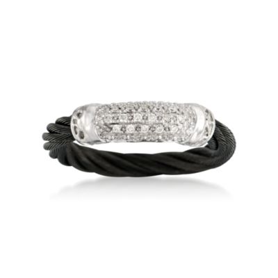 Charriol "Celtic Noir" Stainless Steel and Black Rhodium Ring With Diamonds. Size 6.5 &mdash; Alt Image 1