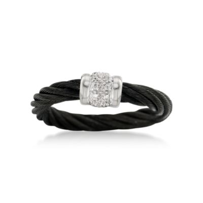 Charriol "Celtic Noir" 18kt White Gold and Stainless Steel Cable Ring With Diamonds. Size 6.5 &mdash; Alt Image 1
