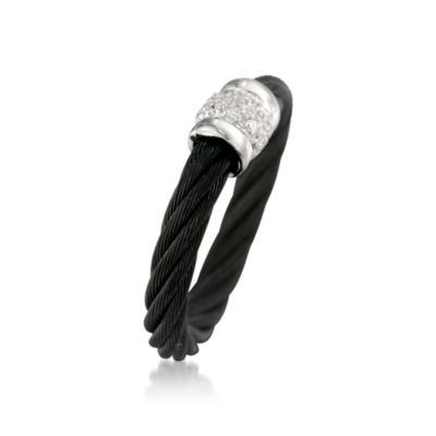 Charriol "Celtic Noir" 18kt White Gold and Stainless Steel Cable Ring With Diamonds. Size 6.5 &mdash; Alt Image 2