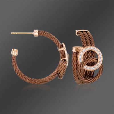 Charriol "Celtique" .15 ct. t.w. Diamond Hoop Earrings In Stainless Steel and 18kt Rose Gold &mdash; Alt Image 1