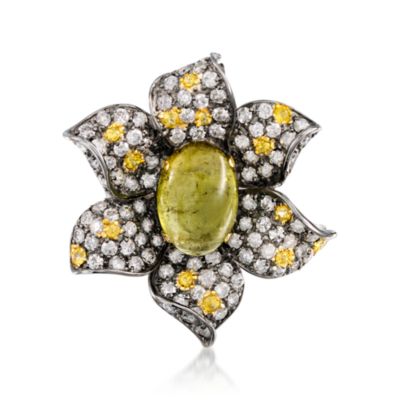 4.75 Carat Yellow Tourmaline and Multi-Gem Flower Ring in 18kt White Gold &mdash; Alt Image 1