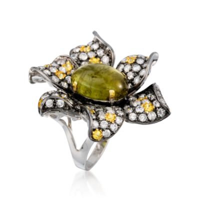 4.75 Carat Yellow Tourmaline and Multi-Gem Flower Ring in 18kt White Gold &mdash; Alt Image 3