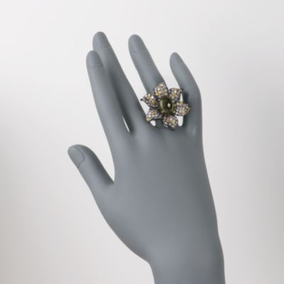 4.75 Carat Yellow Tourmaline and Multi-Gem Flower Ring in 18kt White Gold &mdash; Alt Image 2