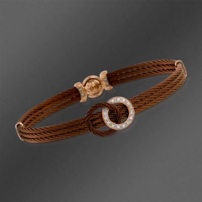 Charriol "Celtique" Stainless Steel and 18kt Rose Gold Bangle Bracelet With Diamonds. 7" &mdash; Alt Image 1