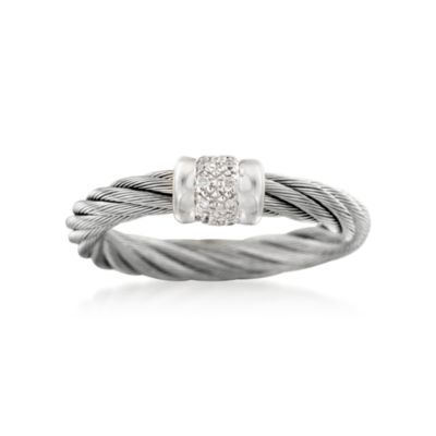 Charriol "Classique" Stainless Steel and 18kt White Gold Ring With Diamonds. Size 6.5 &mdash; Alt Image 1