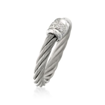 Charriol "Classique" Stainless Steel and 18kt White Gold Ring With Diamonds. Size 6.5 &mdash; Alt Image 2