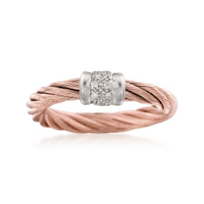 Charriol "Classique" Stainless Steel and 18kt Rose Gold Ring With Diamonds. Size 6.5 &mdash; Alt Image 1