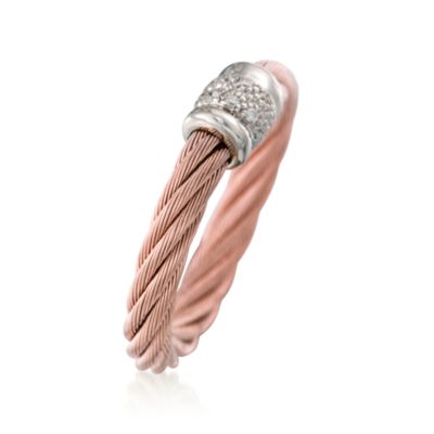 Charriol "Classique" Stainless Steel and 18kt Rose Gold Ring With Diamonds. Size 6.5 &mdash; Alt Image 2